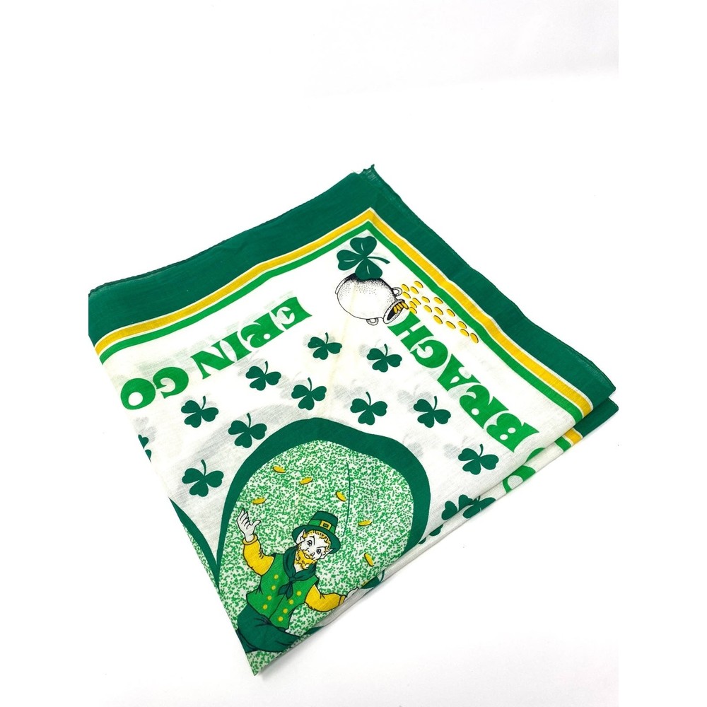 St. Patrick’s Day Handkerchief Erin Go Bragh Green Clover Leprechaun 21”x22”